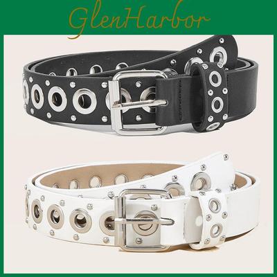 Ceinture Punk Minimaliste en PU avec Rivets pour Tenue Décontractée 2024