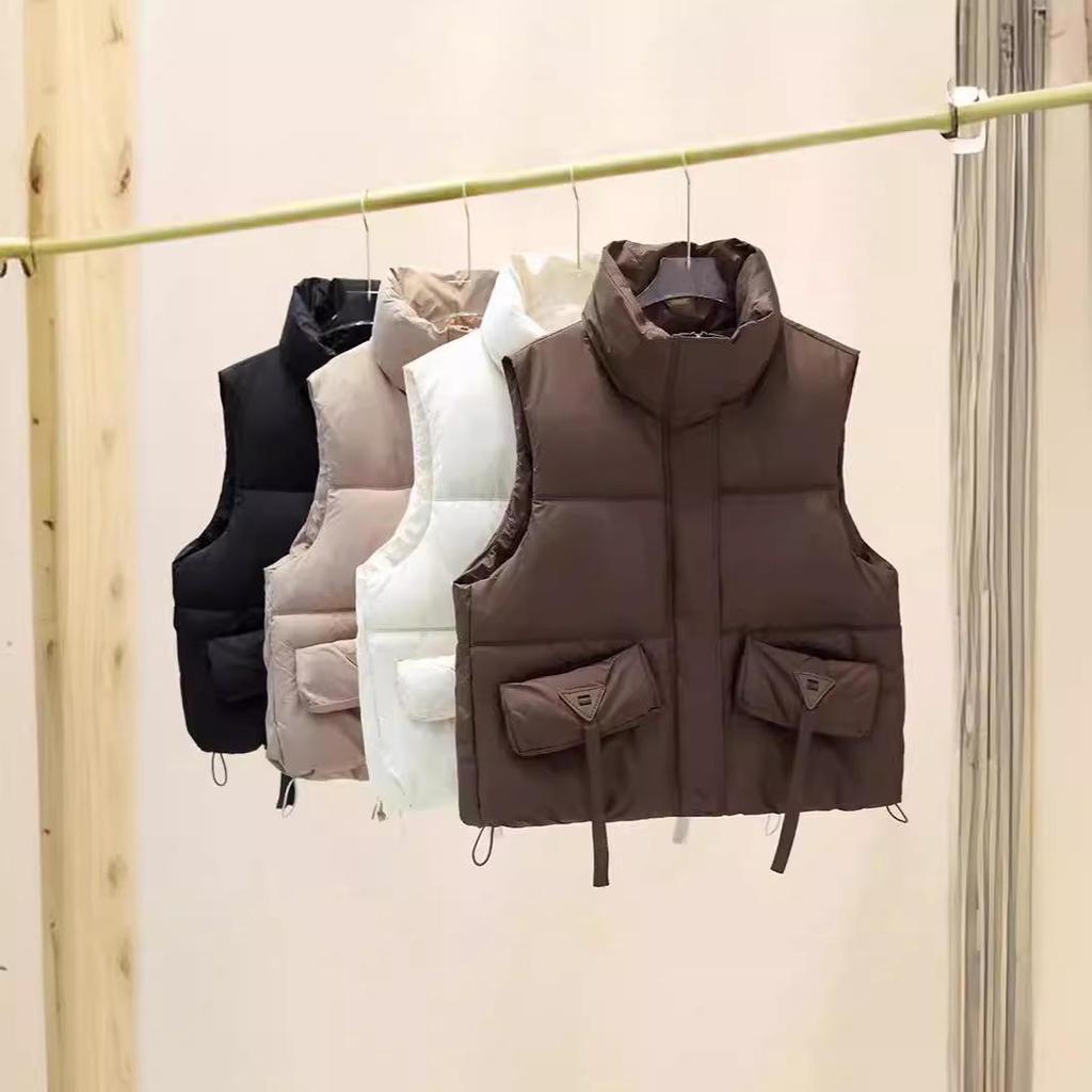 Women's Korean Style Stand-up Collar Sleeveless Waistcoat - Autumn/Winter Solid Color Warm Vest