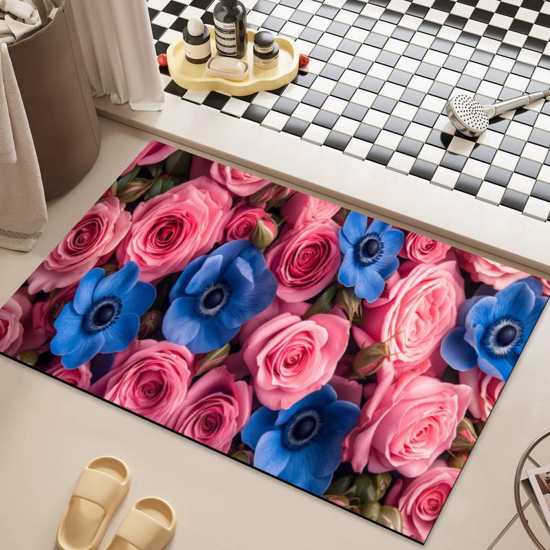 Blume Kieselgur Fußmatte Badezimmer Duschraum Rutschfeste Fußmatte Badezimmer Saugfähig Schnelltrocknend Fußmatte
