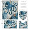 Cyan Giant Octopus Shower Curtain Set – Moisture & Mildew-Proof, No-Punch Installation, 4 Pieces