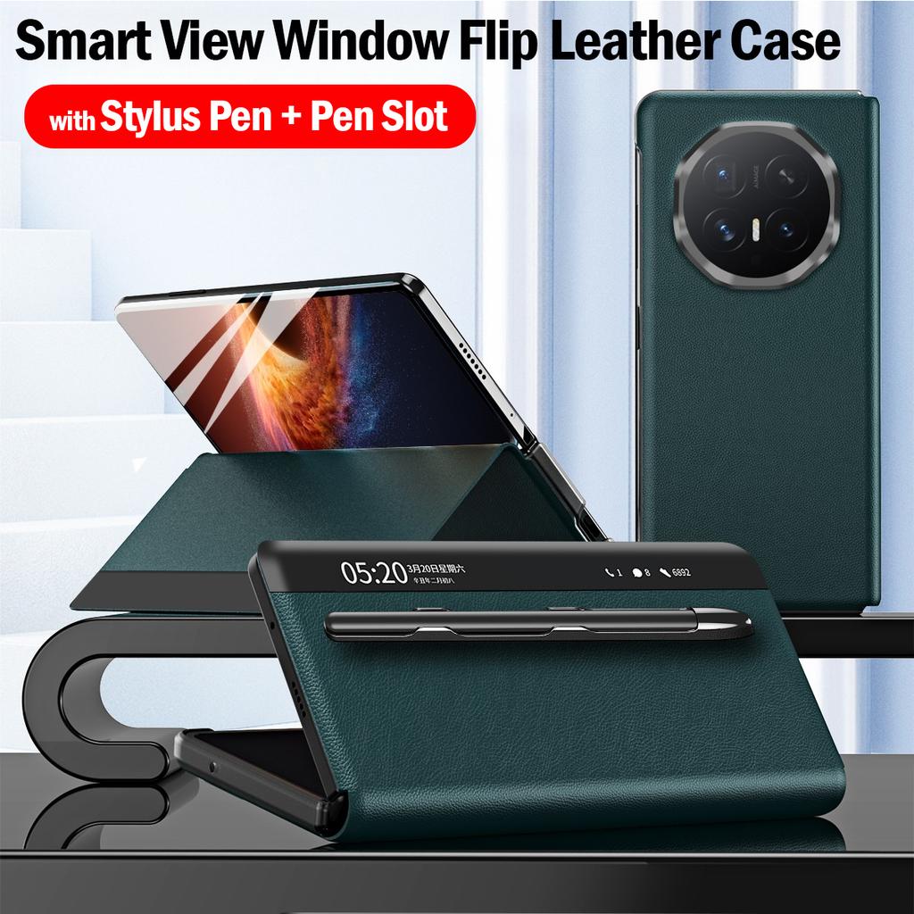 Para Honor Magic V6 V5 V3 V2 VS2 VS Funda de Cuero tipo Flip con Ventana Smart View Protección para Teléfono + con Soporte para Ranura de Bolígrafo