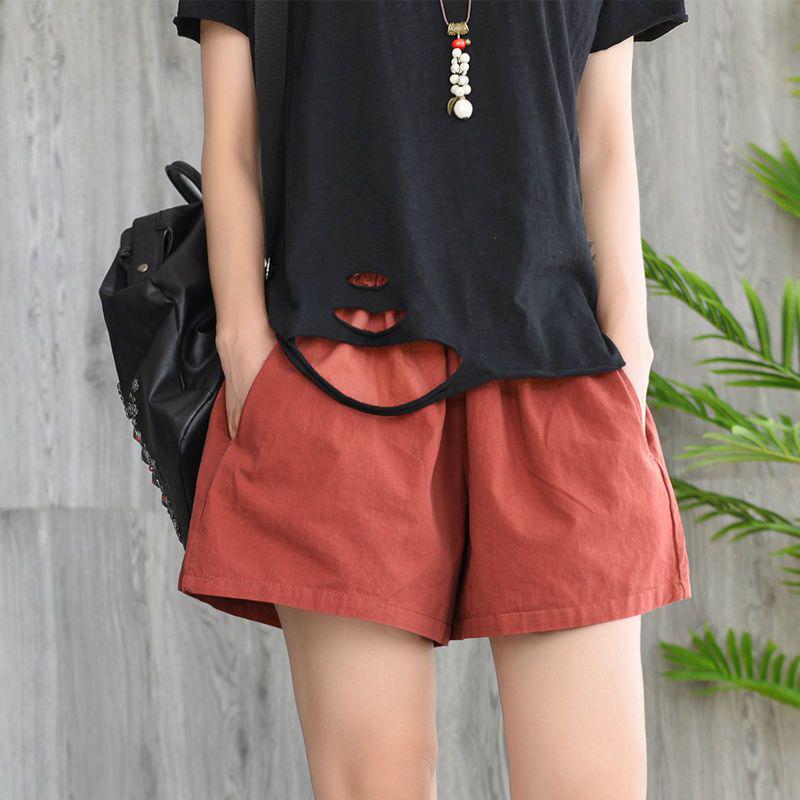 Plus Size Women s Retro Artistic Cotton Summer Casual Elastic Waist Wide-Leg Shorts 2XL (fits 135-155 jin)