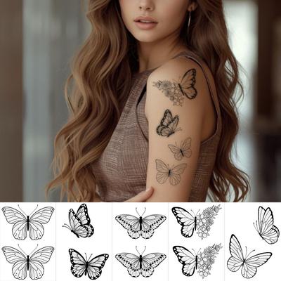 Small Fresh And Beautiful Personalized Black Flower Butterfly Tattoo Sticker Holiday Party Decoration Sticker