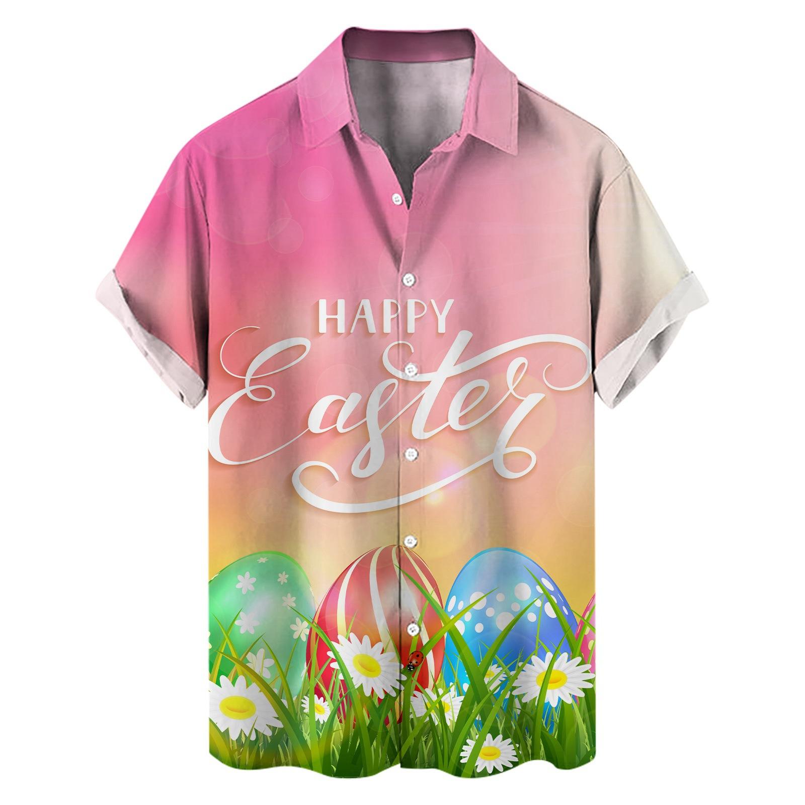 Fashion human Nieuw shirt Pasen elementen 3D digitale print heren losse trend korte mouw shirt M