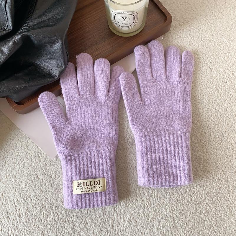 Wollstrickhandschuhe Mädchen Herbst und Winter warm und kältefest einfarbig Radfahren Fünffinger Kälteschutzhandschuhe