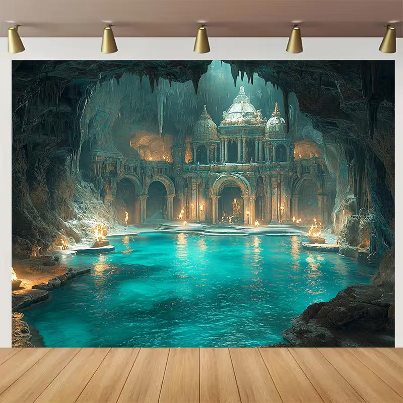 

2D Ancient Underground Palace Backdrop, Fantasy Cave Photo Background for Studio 47.2x31.5inch/120*80cm