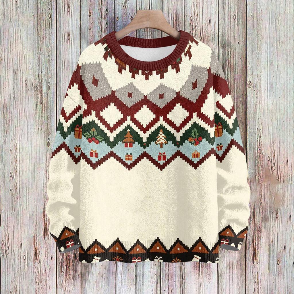 Women's Casual Long Sleeve Christmas Print Neck Knit Sweater