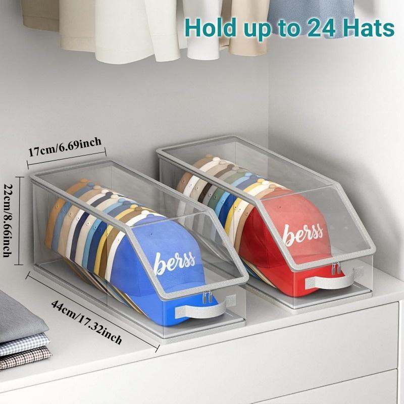 Transparent PVC Baseball Cap Storage Box, Dust-Proof Zippered Storage Case, Large-Capacity Stackable Wardrobe Organizer, Foldable Storage Bag