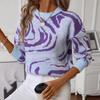 Women S Knitted Pullover Sweater Round Neck Loose Fit Colorful Pattern Spring