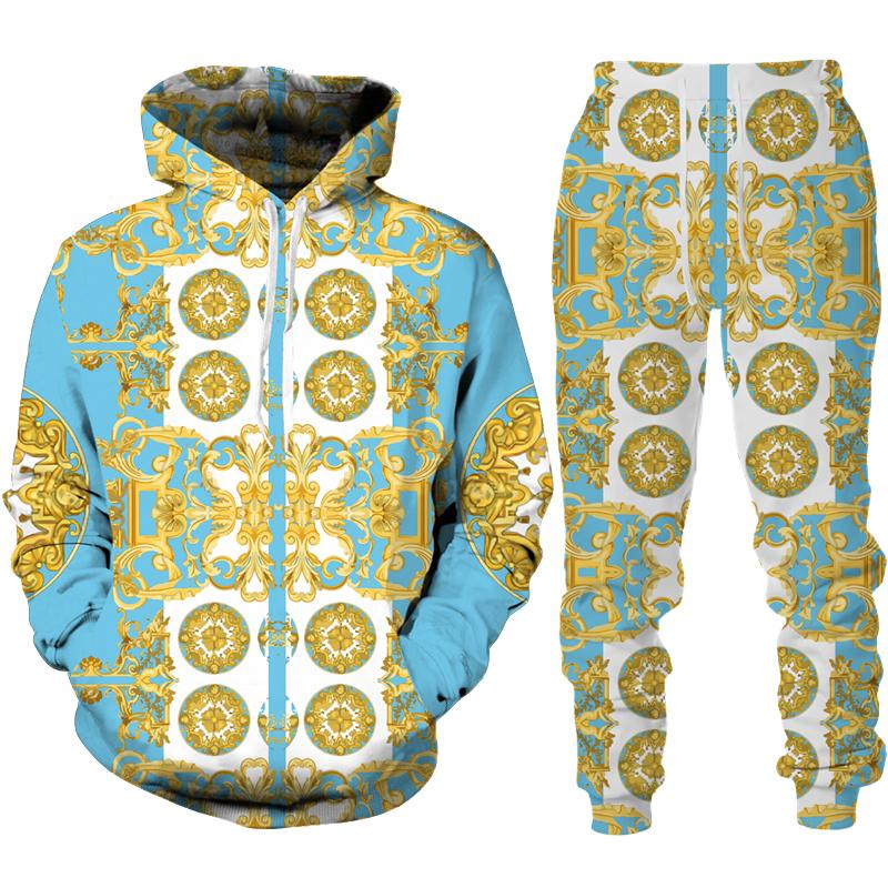 Trening pentru bărbați cu imprimeu 3D Phnom Penh auriu, stil hip hop, hanorac cu mânecă lungă, pantaloni, costum de primăvară toamnă, set de îmbrăcăminte sport pentru jogging pentru bărbați