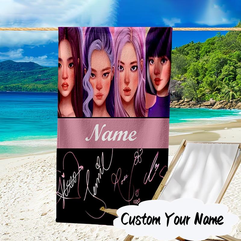 Custom Name Kpop Group Fashion Microfiber Beach Towel Super Soft & Absorbent for Bath, Beach, Travel Bath Time Accessory, Fan Gifts