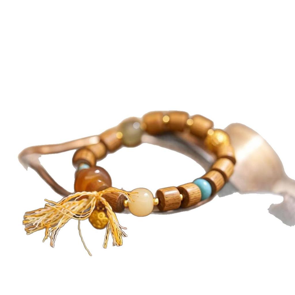 New Store Boutique Ethnic Sandalwood & Imitation Hetian Jade Buddhist Beads Bracelet for Women