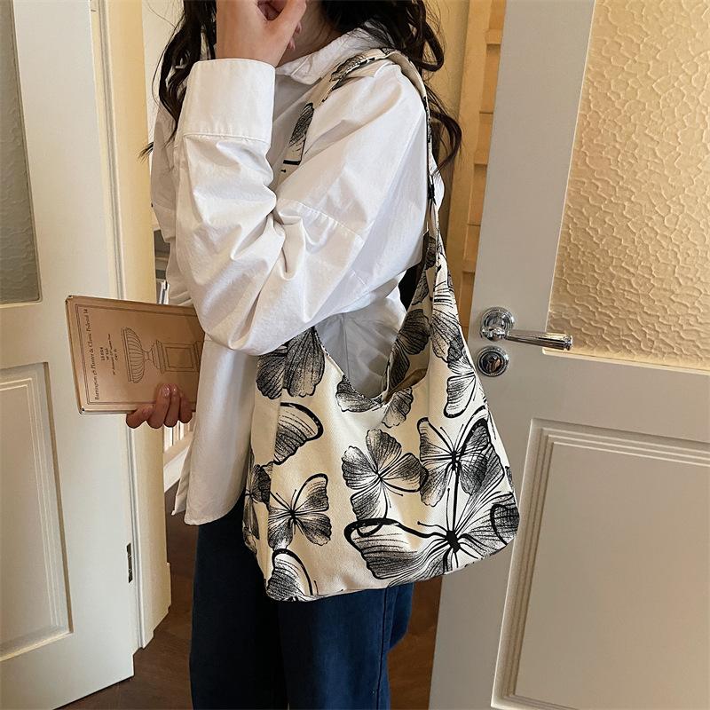 Versatile Butterfly Print Canvas Shoulder Bags for Women Lightweight High Capacity Ladies Tote Bag Vacati Girls Travel Handbag