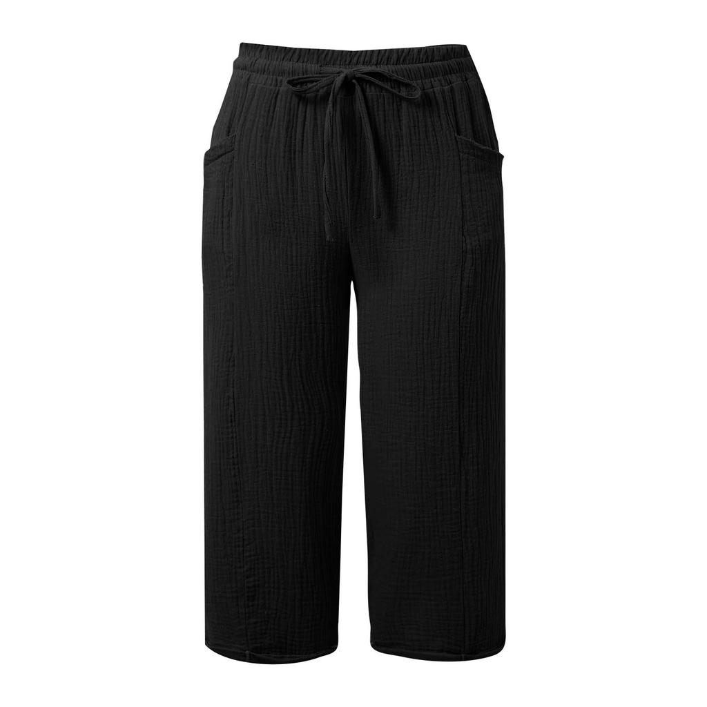 Women's Summer 3/4 Trousers Summer Trousers With Pockets Causal Loose Trousers Fabric Trousers Sport Leisure Beach Trousers