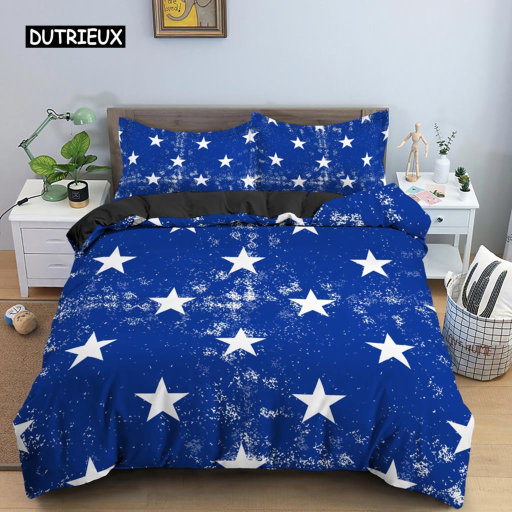 Colorful Stars Duvet Cover Set Microfiber Yellow Pink Stars Soft Bedding Set Single King Queen Twin Size 2/3pcs Comforter Cover