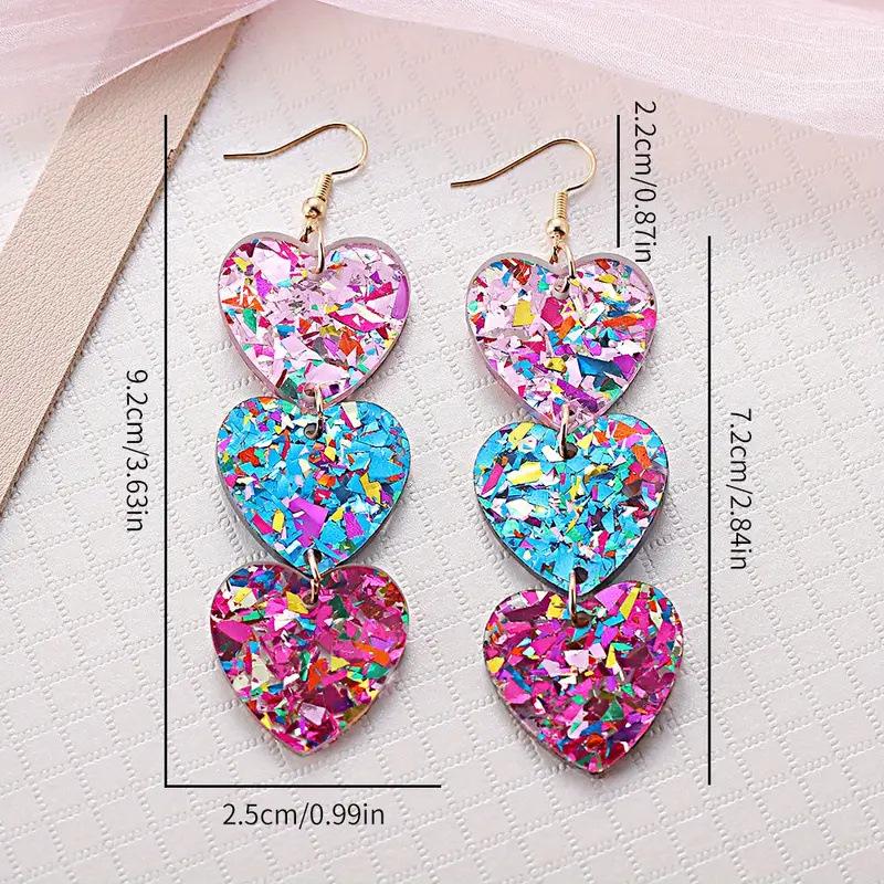 Colorful Mixed Sequin Heart Earrings - Unique European & American Design
