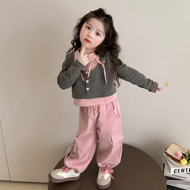 

2025 Fashionable Girls Autumn Two-Piece Outfit Set: Stylish Sweatshirt & Pants 120 cm розовый