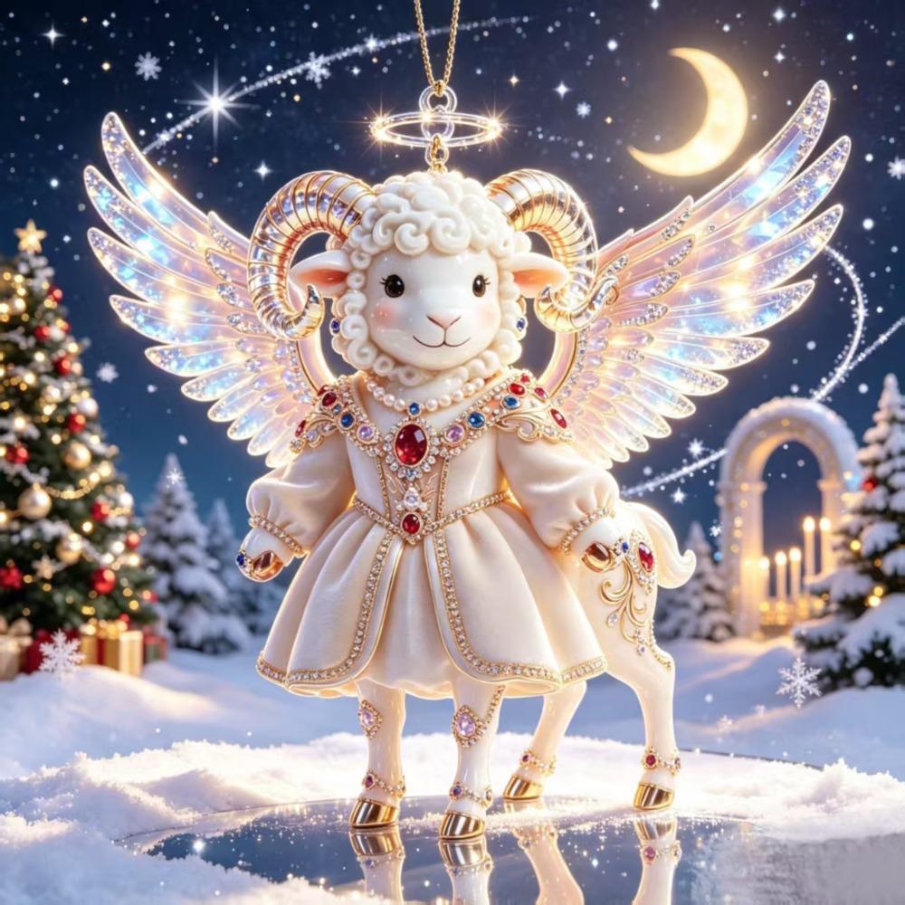 Künstlicher Strass Ziegen Hängeornament 2D Flacher Ziegen Taschenanhänger Weihnachtsbaumschmuck