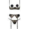 Embroidery Lingerie Thin Temptation Bra and Panty with Garters Sets Women Intimates 1/4 Cup Sexy Bra Crotchless Panties Set