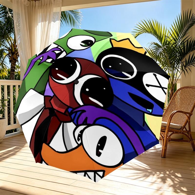 Game Rainbow Friends Print Automatic Open Close Umbrella, Portable Foldable Umbrella, for Outdoor Commute Camping Trip, Ideal Birthday Gift