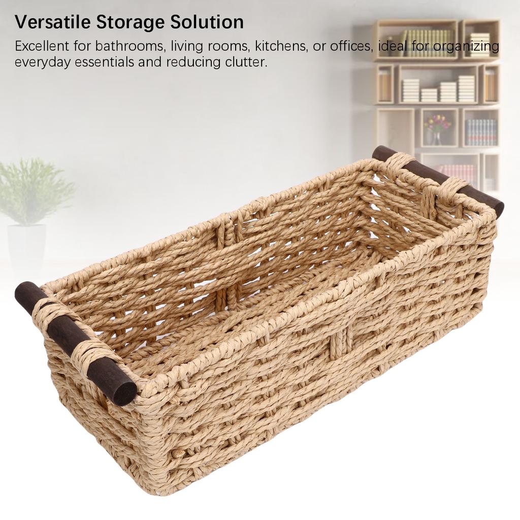 Paper Rope Storage Basket Handmade Woven Decorative Storage Bin Toilet Tank Topper Paper Basket for Shelves Countertop