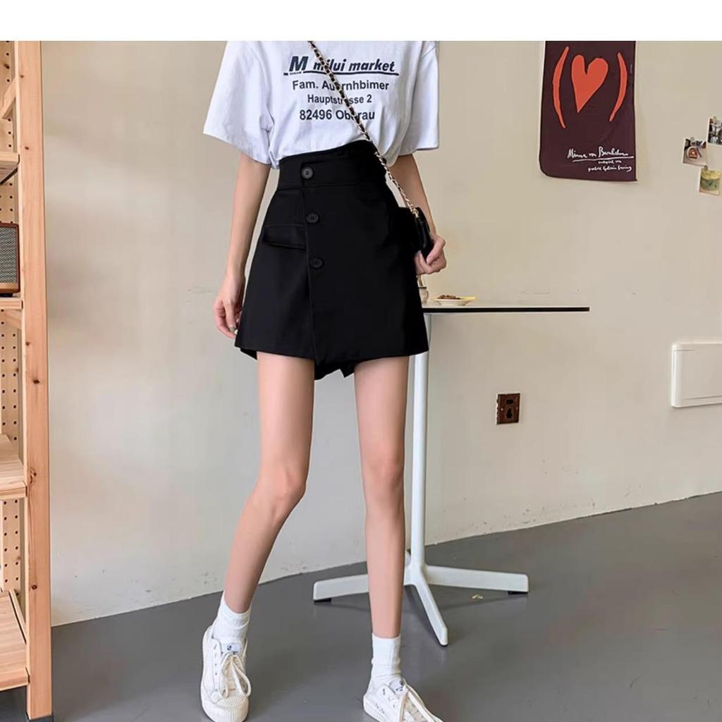 2024 High Waist A-Line Wide Leg Women's Shorts - Korean Style Buttoned Casual Hot Pants for Spring