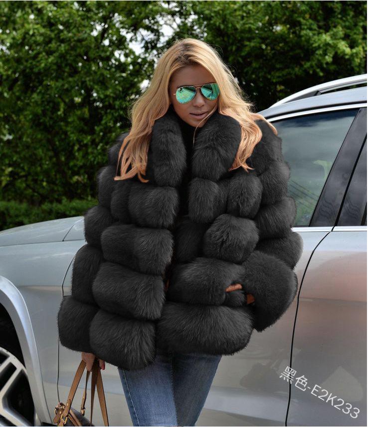 Women's Autumn/Winter Faux Fur Coat with Fox Fur Accents