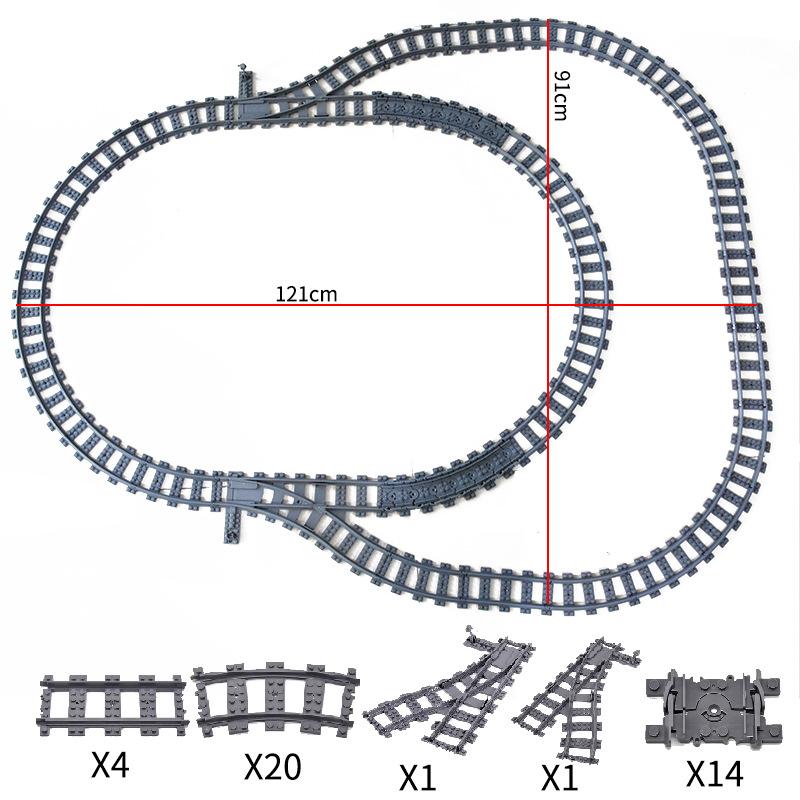 

City Train Station Platform Traffic Light Cave Flyover Tracks Straight Curved Rails Building Block Bricks Technican Creative Toy