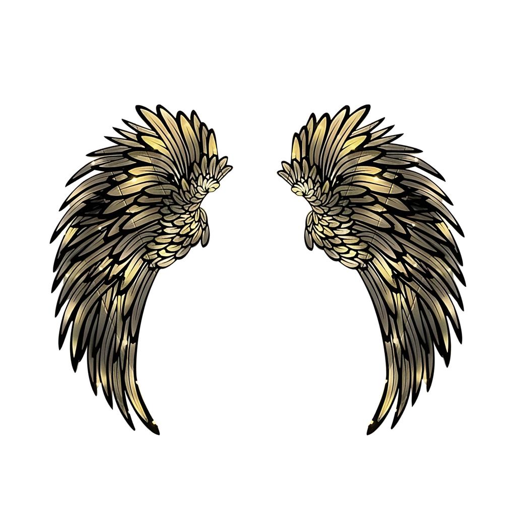 1 Pair Angel Wings Metal Mural with LED Lights Wall Decor for Living Room