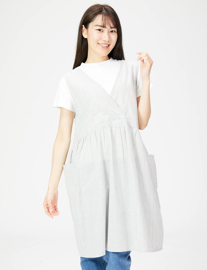 Striped GY [Hima Japan] Apron, Linen-Stuffed 2-Way Apron, AP42235, M-L