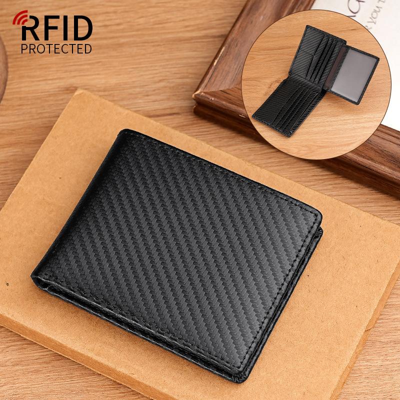 

Новый мужской кошелек для денег, кожаный кошелек, RFID, узор из углеродного волокна, воловья кожа, мужской антимагнитный зажим для карт