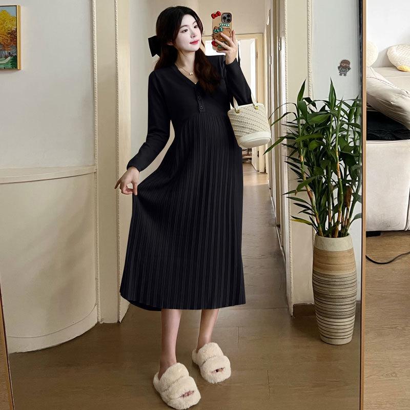 

2026 Spring Korean Style Pleated Maternity Skirt Dress M чорний
