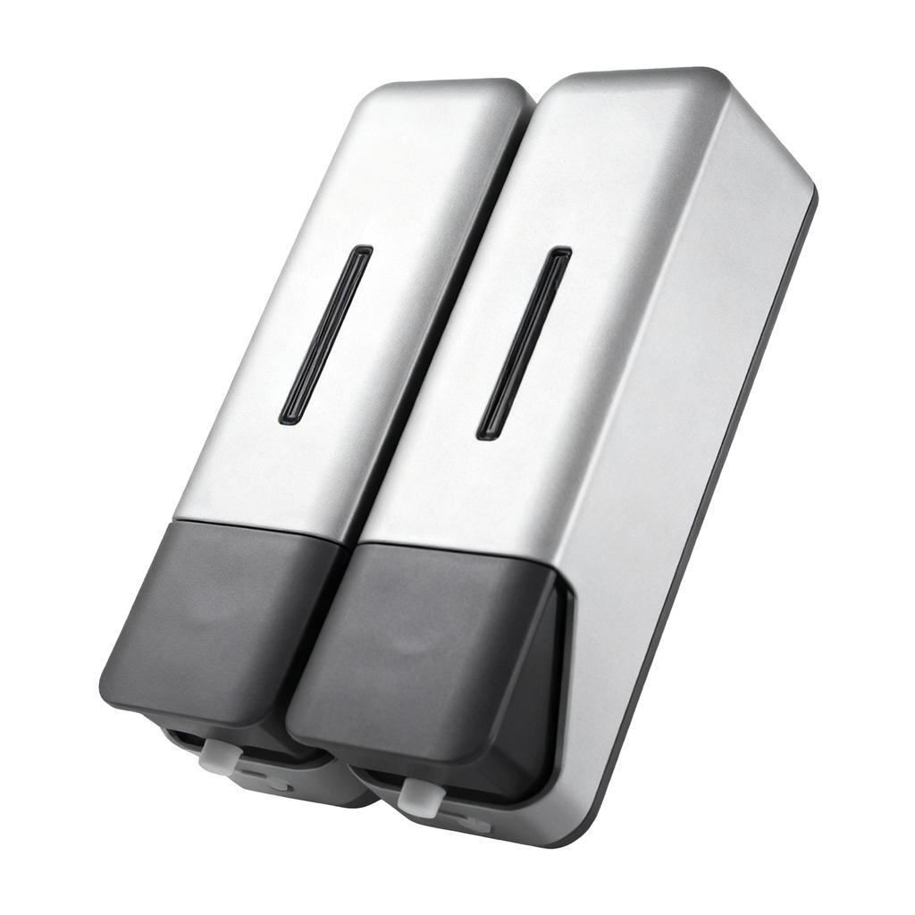 2-Kammer Duschseifenspender Wandmontierter Shampoospender für Badezimmer Hotel 250 ml pro Flasche Silber