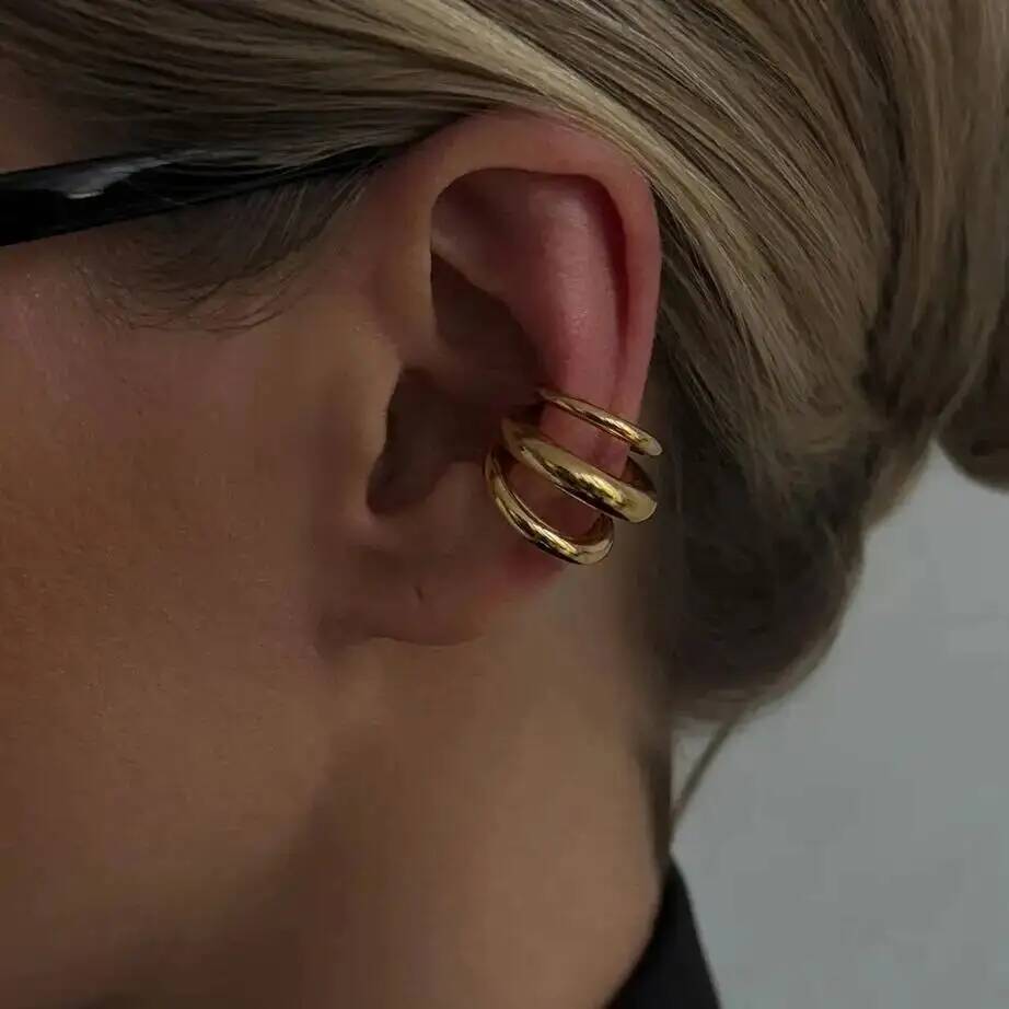 

SHIXIN Minimalist Stainless Steel Chunky Triple Ring Clip-On Earrings Women Punk Non-Piercing Ear Cuffs Cartilage Trendy Jewelry