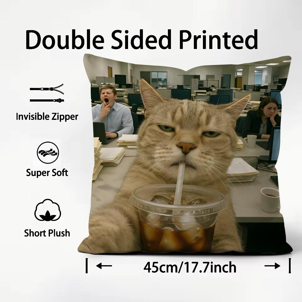 Funny Kitten Cute Cushion Cover Plush Fabric Soft DoubleSided Printed Sofa Warm Winter Home Child Gift Pillow Case
