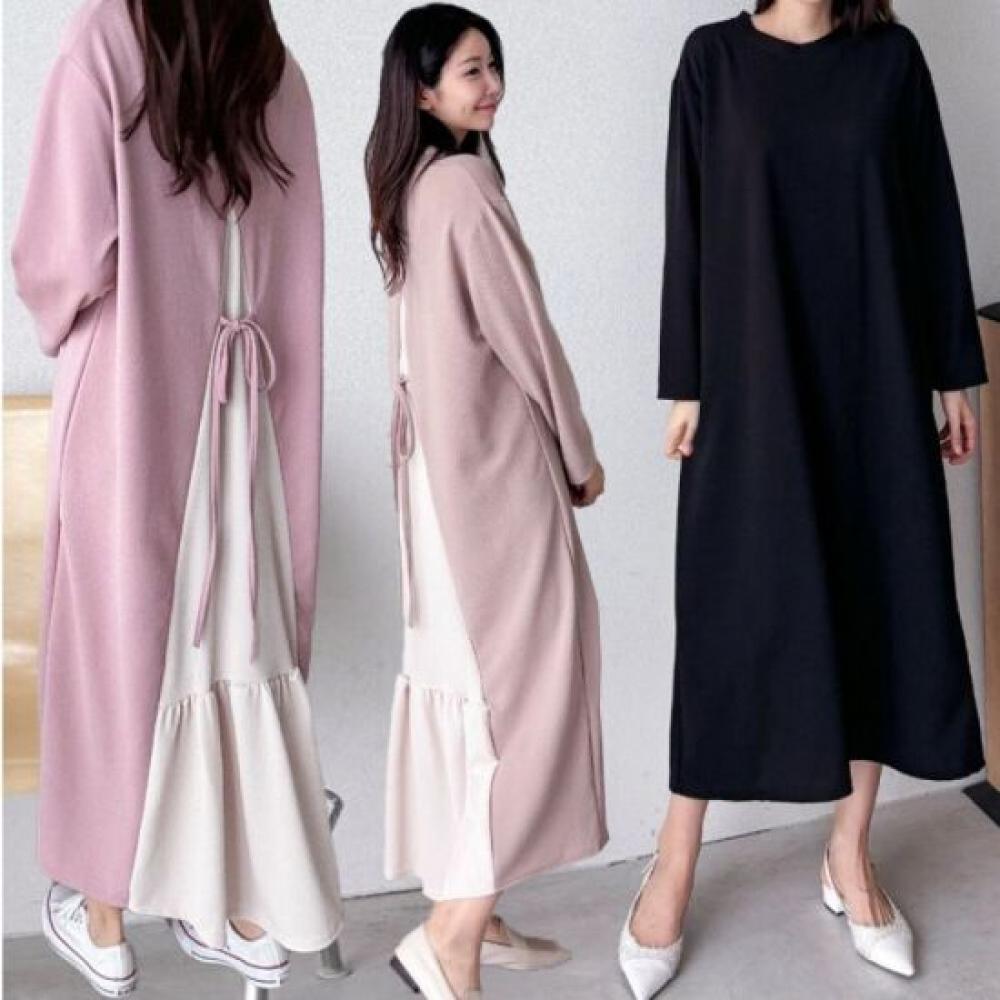 From Heart Women Back Color Ribbon Long Dress
