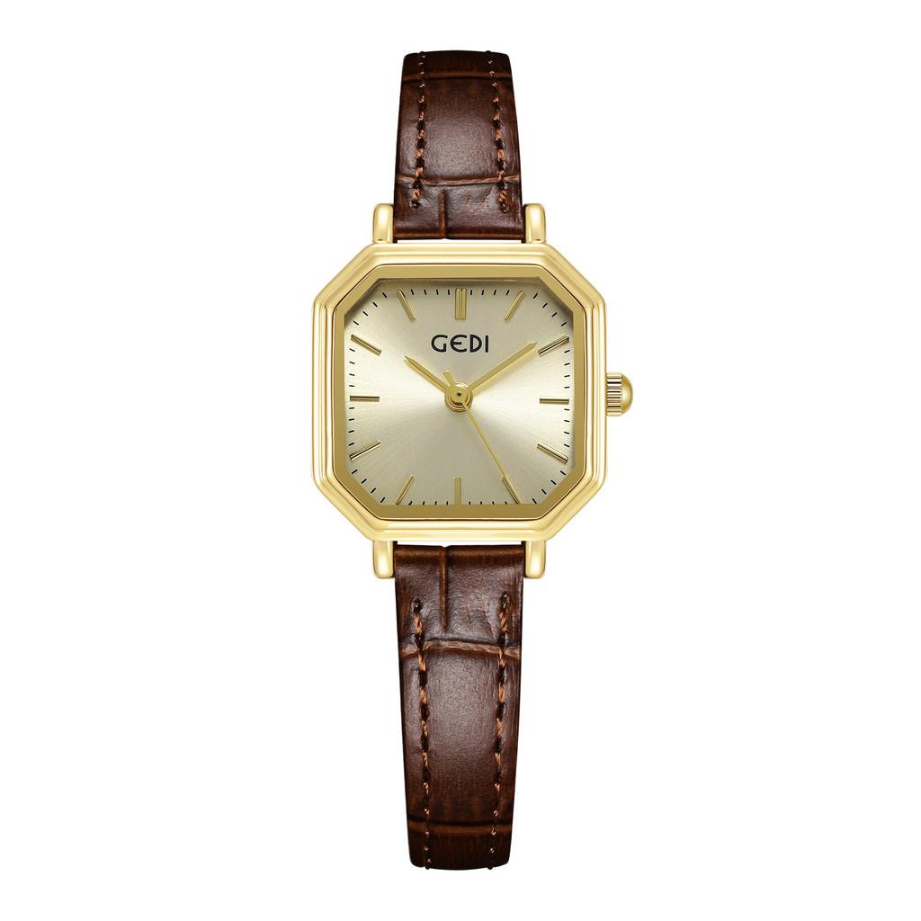 Retro Geometric Small Square Watch With Waterproof Leather Strap For Women