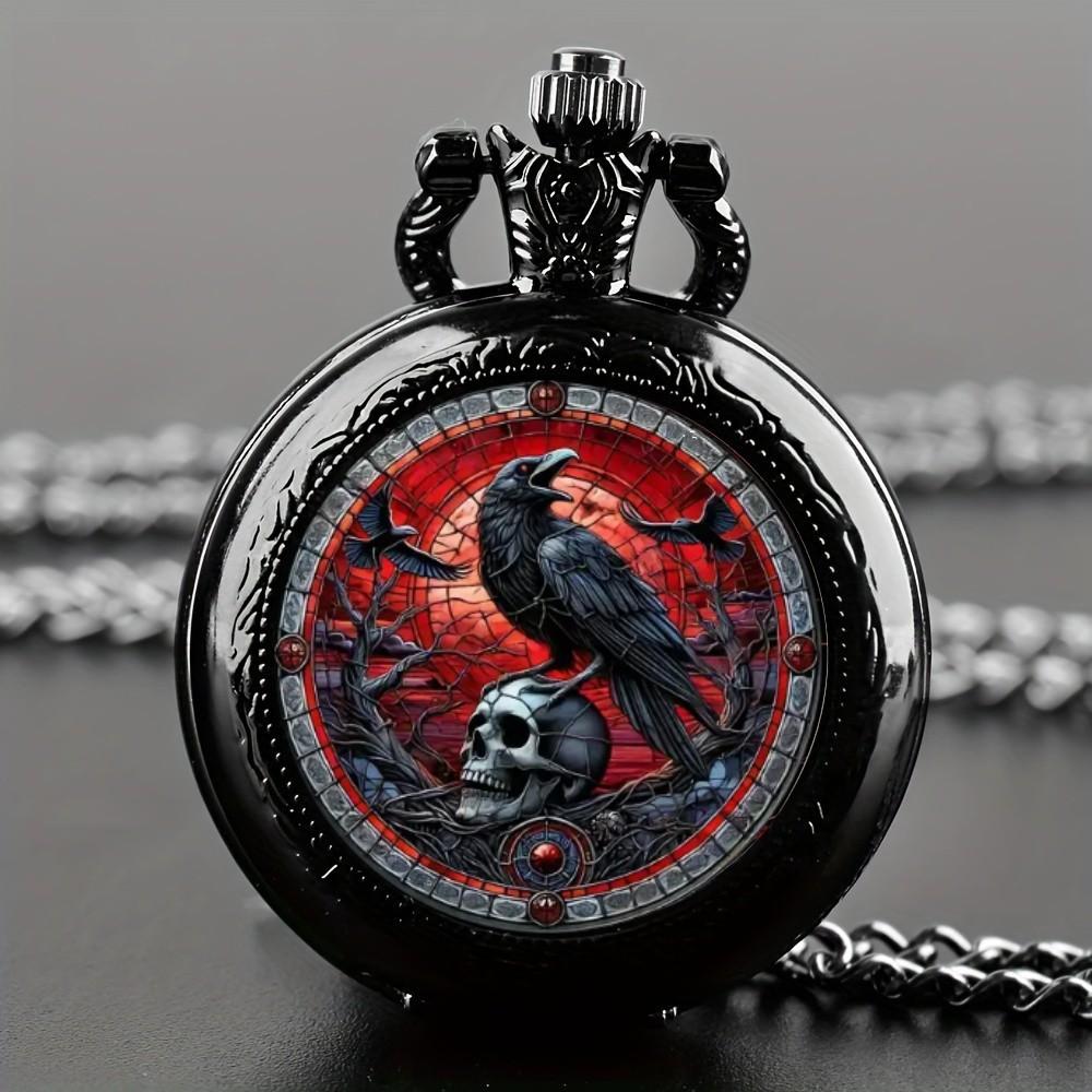 

Charming Vintage Crow Pocket Watch Necklace for Youngsters - Cute Animal-Themed, Black Alloy with Quartz Movement,Great Gift for чорний