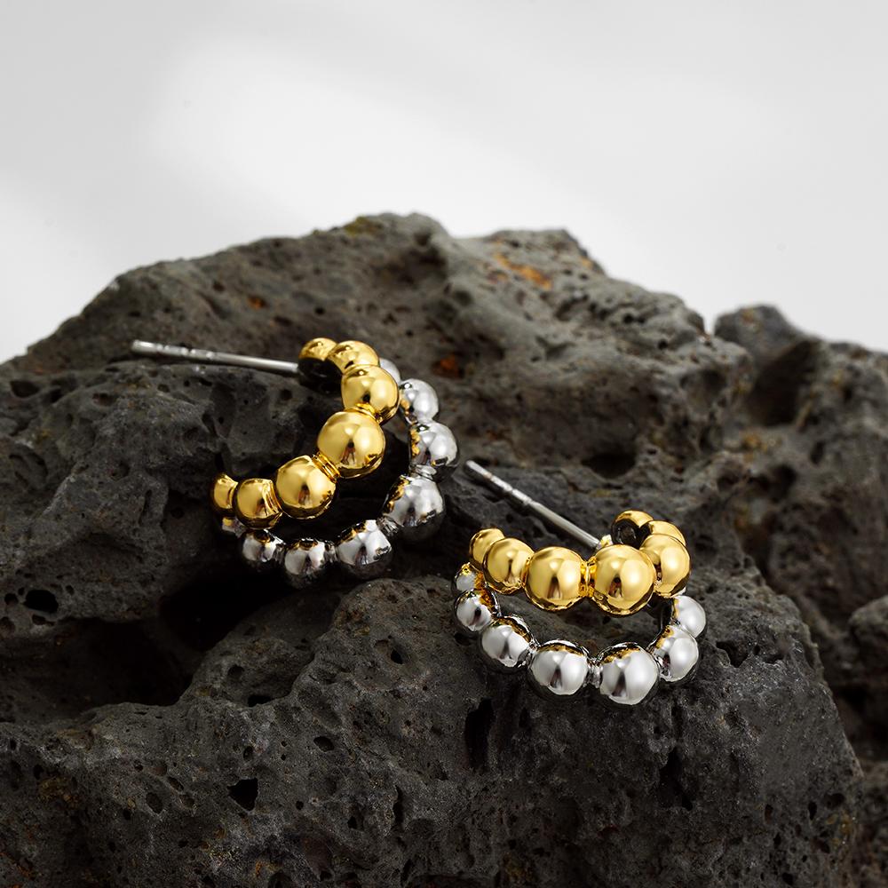 Personalized Double Layer Small Beads Ball C Shape Hoop Earrings for Women Gold Silver Color Stainless Steel Chic Jewelry Trendy