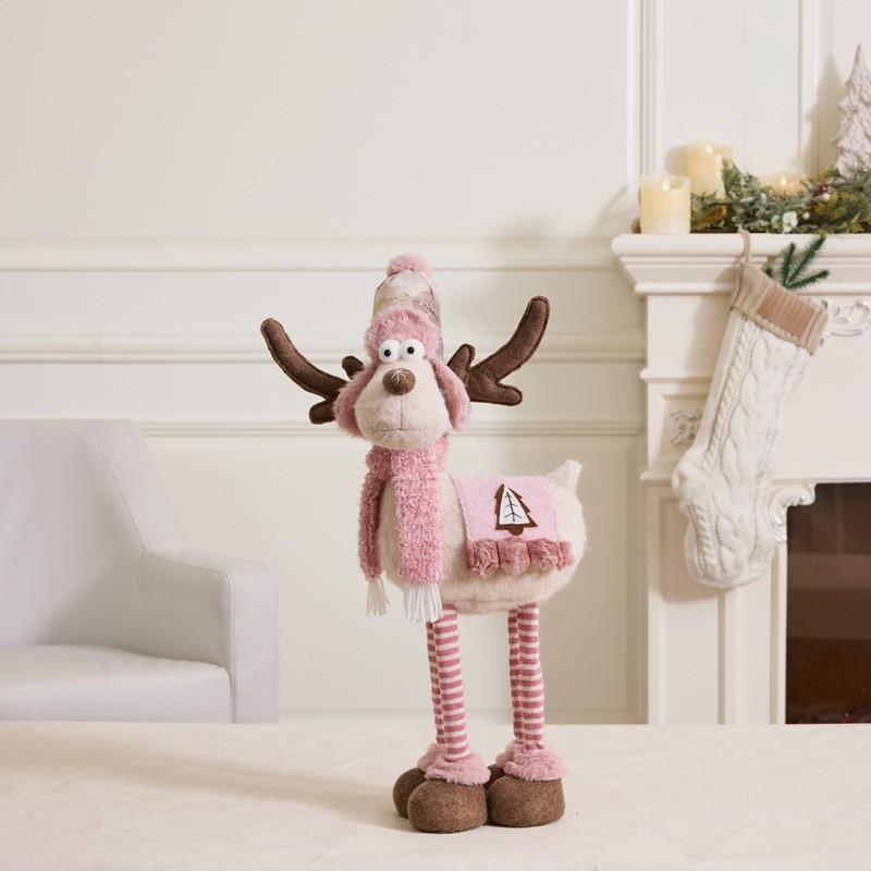 Christmas Plush Snowman Elk Figurine Retractable Standing Xmas Decor Gift