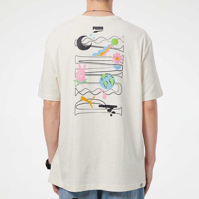 PUMA T Shirts Men's Ecru Crew Neck Moderate Straight Fit 533039-73
