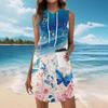 Women's Casual Fashion Round Neck Sleeveless Print Hooded Drawstring Dress