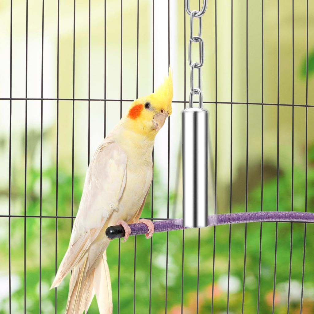Wontee Stainless Steel Bell Toy Bird Cage Hanging Bite Toy for Parrot Parakeet Budgie Cockatiel Conure n Greys (2 PCS-S)