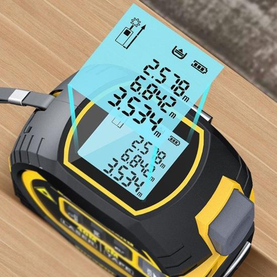 3 in 1 Lasers Tape Measure Digital Measuring Tape with High Precision LCD Display Long