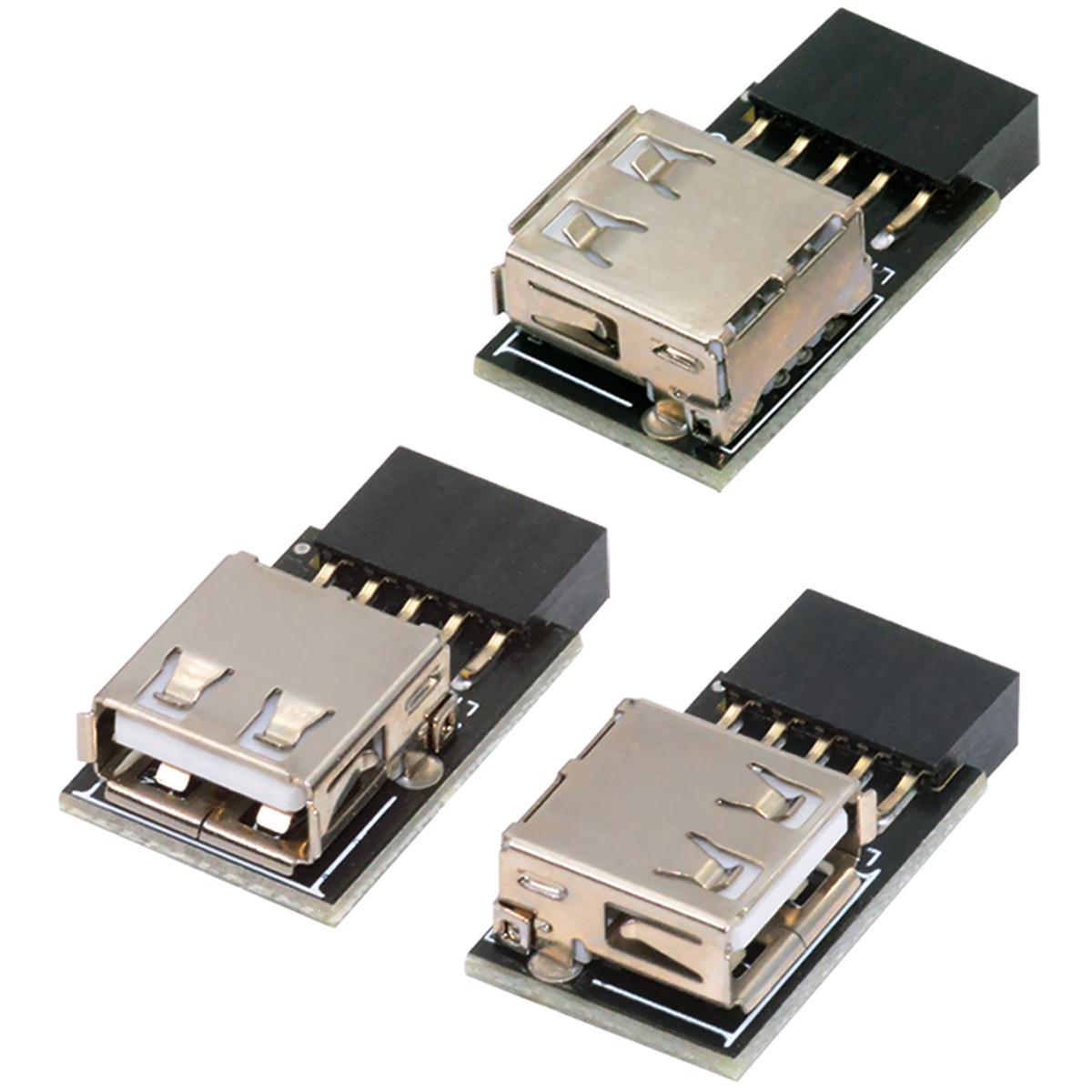 

U2-075-1P 3Pcs/Set 9Pin/10Pin Motherboard Front Panel Header Female to Single USB 2.0 Female Adapter,Straight+Left+Right Angle As Shown A