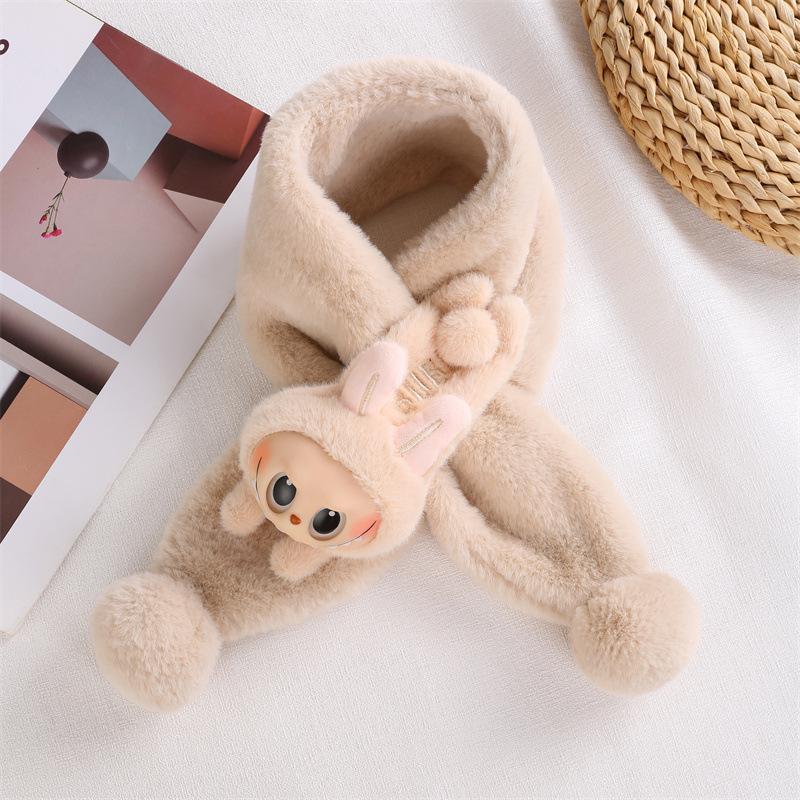 Toddler Christmas Red Scarf - Cute Cartoon Bear, Plush Imitation Rabbit Fur, Thick & Warm Neck Warmer