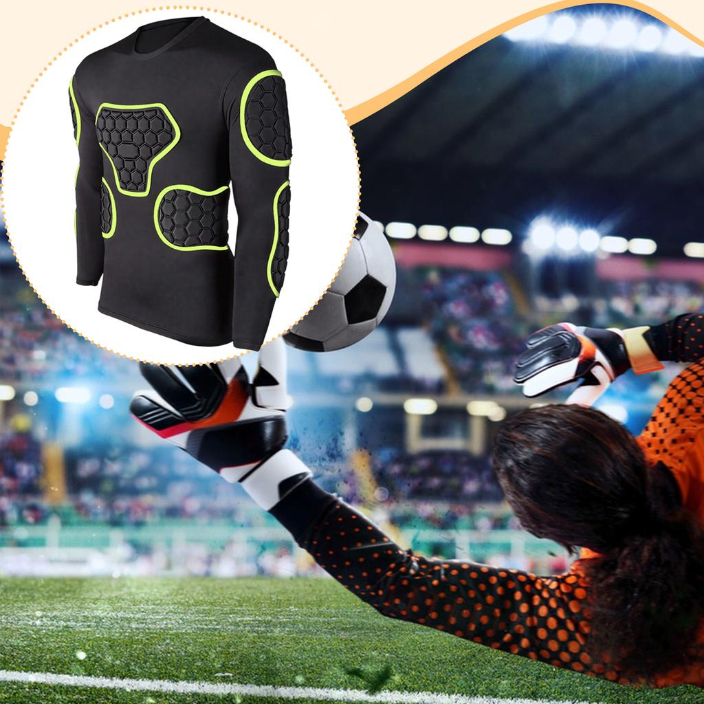 Fußball Trainingsshirt Langarm Herren Gepolstert Fußball Kompressionsshirt Professionell Vielseitig Rippenschutz Uniform