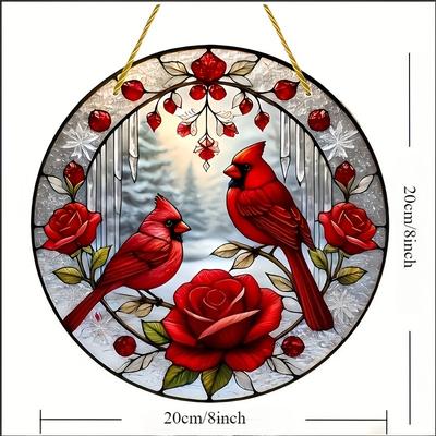 Red Bird Acrylic Sun Catcher. Colorful Glass Style for Christmas, Halloween, Easter & Hanukkah.