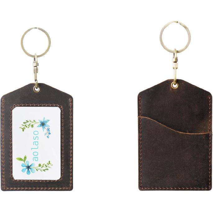 

Badge Holder Vertical Handmade Leather ID Card Badge Holder Keychain with Heavy Duty Lanyard for Men Women (Coffee)