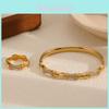 Stylish Stainless Steel Jewelry Set With Sparkling Bangle And Geometric Ring For Women